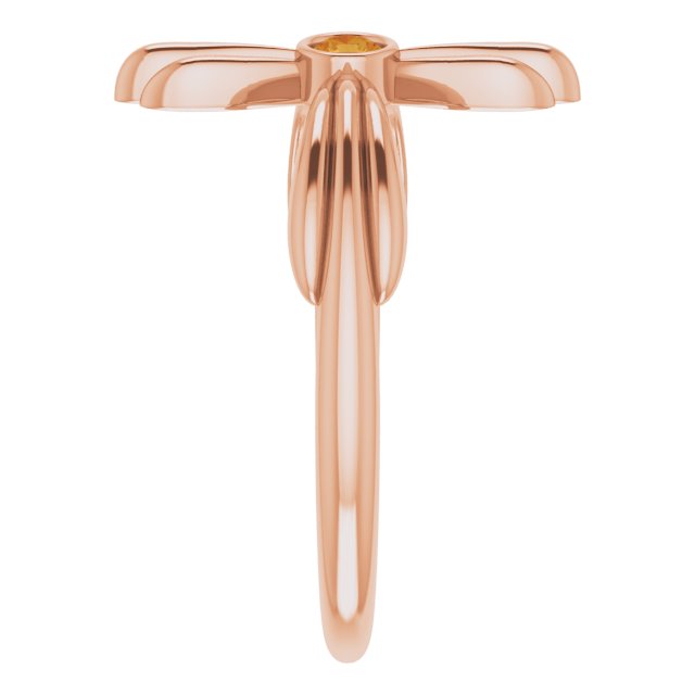 14K Gold Round Natural Citrine Sideways Cross Ring – 2.5mm Stones - Rose Gold - view 9