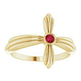 14K Gold Round Natural Ruby Sideways Cross Ring – 2.5mm Stones - Yellow Gold - view 8
