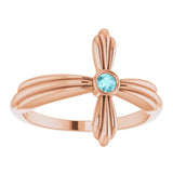 14K Gold Round Natural Blue Zircon Sideways Cross Ring – 2.5mm Stones - Rose Gold - view 8