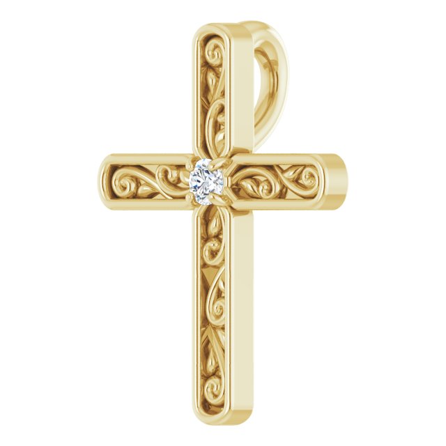 14K Gold Round Natural Diamond Sculptural Solitaire Cross Pendant - Yellow Gold - view 5