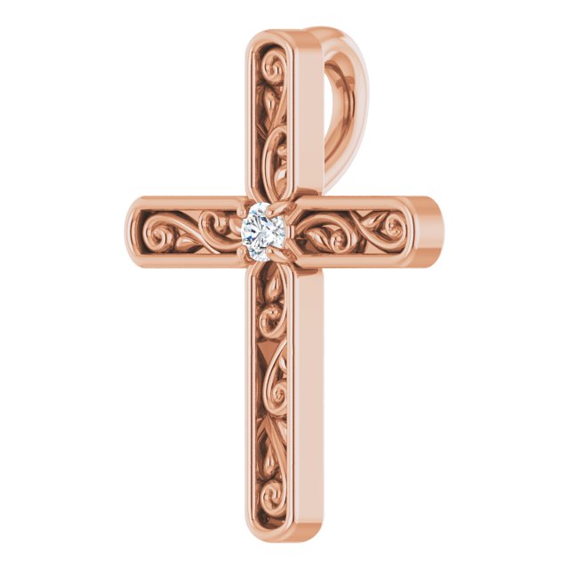 14K Gold Round Natural Diamond Sculptural Solitaire Cross Pendant - Rose Gold - view 5