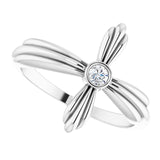 Platinum Round Natural White Sapphire Sideways Cross Ring - view 10