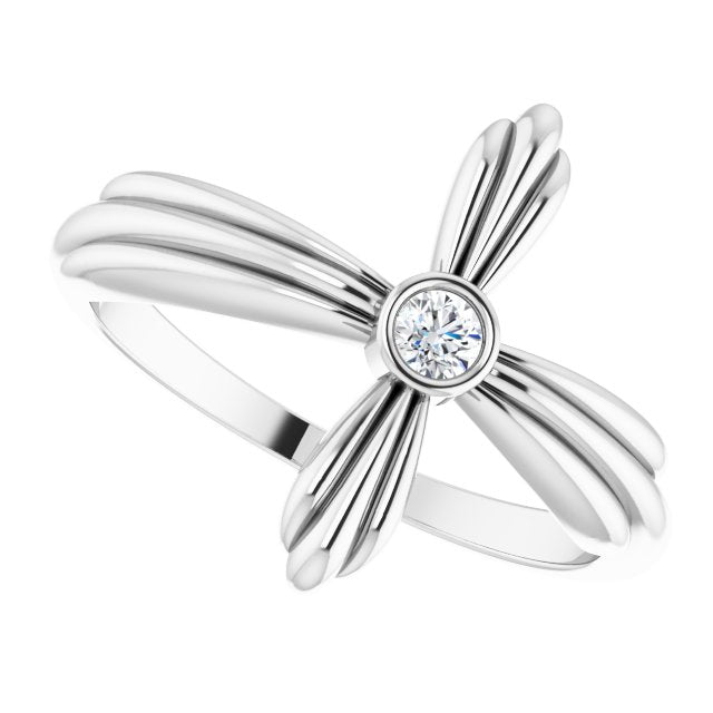 Platinum Round Natural White Sapphire Sideways Cross Ring - view 10