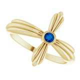 14K Gold Round Natural Blue Sapphire Sideways Cross Ring – 2.5mm Stones - Yellow Gold - view 10