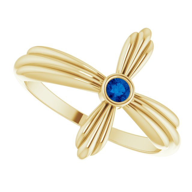 14K Gold Round Natural Blue Sapphire Sideways Cross Ring – 2.5mm Stones - Yellow Gold - view 10