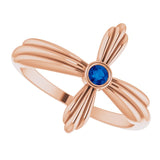 14K Gold Round Natural Blue Sapphire Sideways Cross Ring – 2.5mm Stones - Rose Gold - view 10