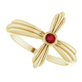 14K Gold Round Natural Mozambique Garnet Sideways Cross Ring – 2.5mm Stones - Yellow Gold - view 10