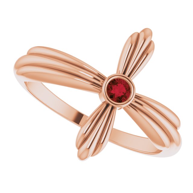 14K Gold Round Natural Mozambique Garnet Sideways Cross Ring – 2.5mm Stones - Rose Gold - view 10