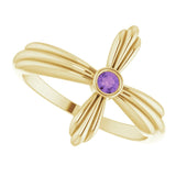 14K Gold Round Natural Amethyst Sideways Cross Ring – 2.5mm Stones - Yellow Gold - view 10