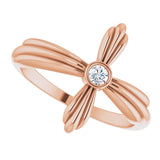14K Gold Round Natural White Sapphire Sideways Cross Ring - Rose Gold - view 10