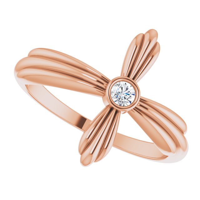 14K Gold Round Natural White Sapphire Sideways Cross Ring - Rose Gold - view 10