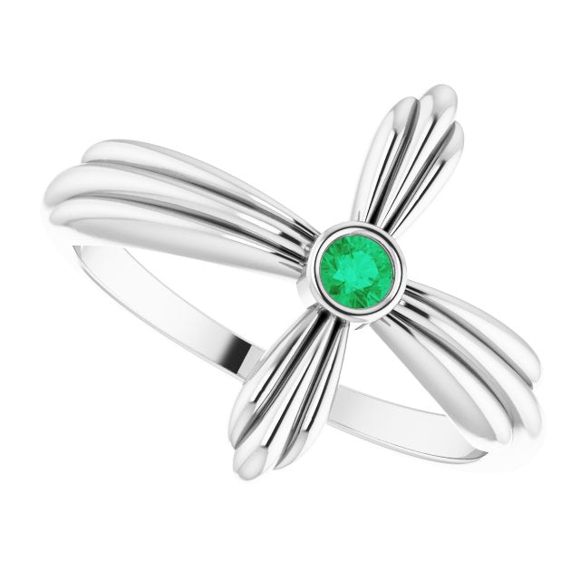 Platinum Round Natural Emerald Sideways Cross Ring – 2.5mm Stones - view 10