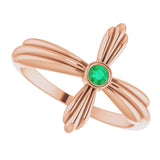 14K Gold Round Natural Emerald Sideways Cross Ring – 2.5mm Stones - Rose Gold - view 10
