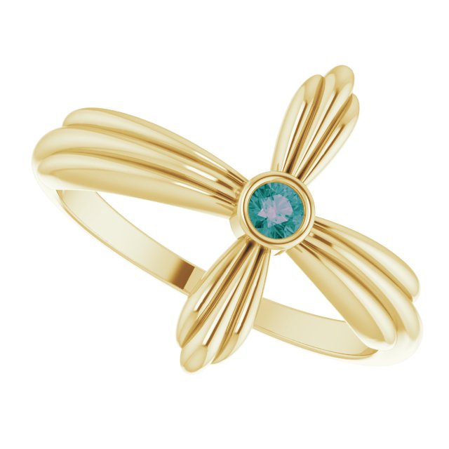14K Gold Round Natural Alexandrite Sideways Cross Ring – 2.5mm Stones - Yellow Gold - view 10