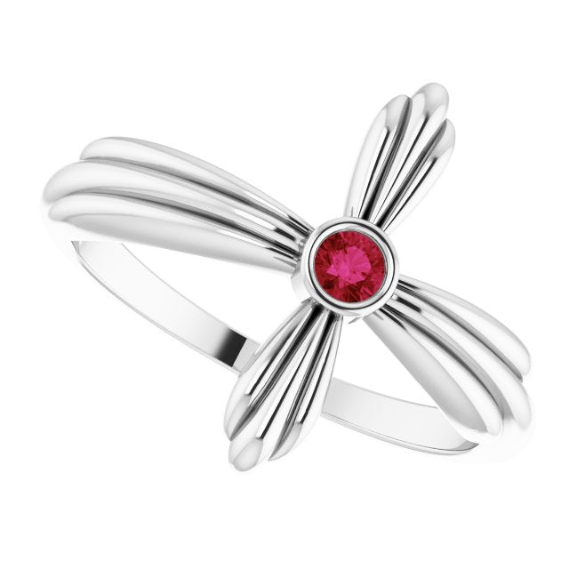 14K Gold Round Natural Ruby Sideways Cross Ring – 2.5mm Stones - White Gold - view 10