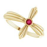 14K Gold Round Natural Ruby Sideways Cross Ring – 2.5mm Stones - Yellow Gold - view 10