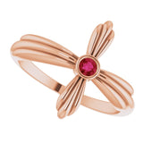 14K Gold Round Natural Ruby Sideways Cross Ring – 2.5mm Stones - Rose Gold - view 10