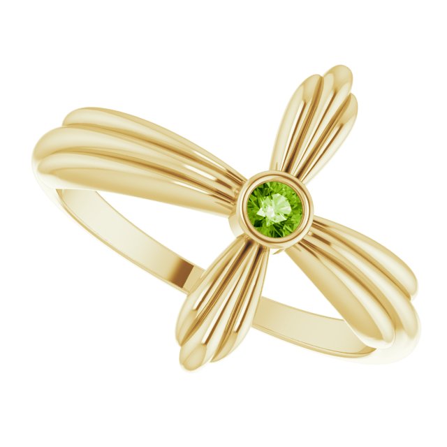 14K Gold Round Natural Peridot Sideways Cross Ring – 2.5mm Stones - Yellow Gold - view 10