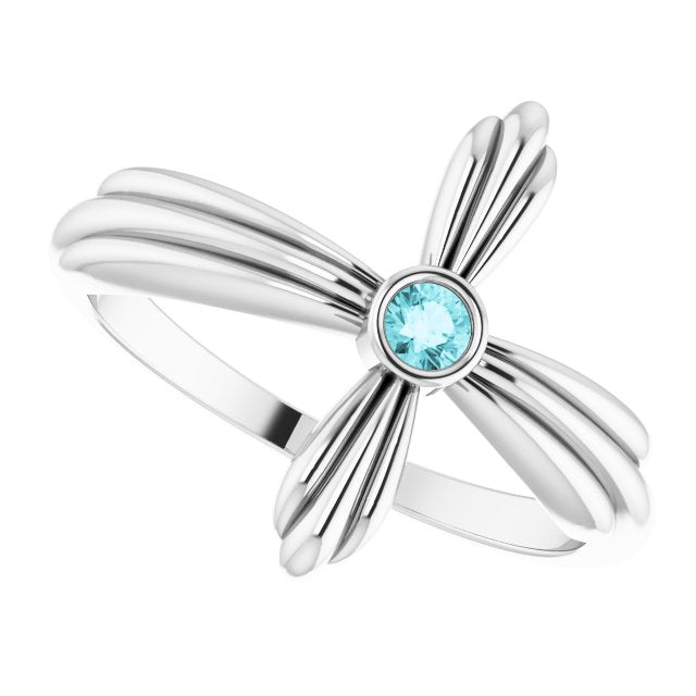 Platinum Round Natural Blue Zircon Sideways Cross Ring – 2.5mm Stones - view 10