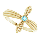 14K Gold Round Natural Blue Zircon Sideways Cross Ring – 2.5mm Stones - Yellow Gold - view 10
