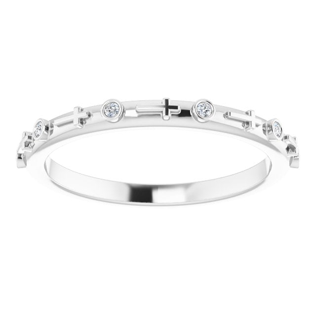 Platinum Round Natural Diamond Bezel-Set Cross Ring - view 8