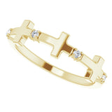 14K Gold Round Natural Diamond Accented Cross Ring – 1.5mm Stones - Yellow Gold - view 10