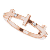 14K Gold Round Natural Diamond Accented Cross Ring – 1.5mm Stones - Rose Gold - view 10