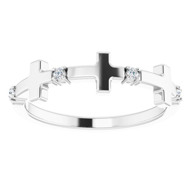 Platinum Round Natural Diamond Accented Cross Ring - view 8