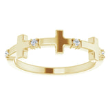 14K Gold Round Natural Diamond Accented Cross Ring – 1.5mm Stones - Yellow Gold - view 8
