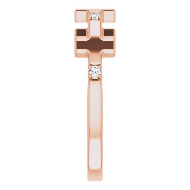 14K Gold Round Natural Diamond Accented Cross Ring – 1.5mm Stones - Rose Gold - view 9