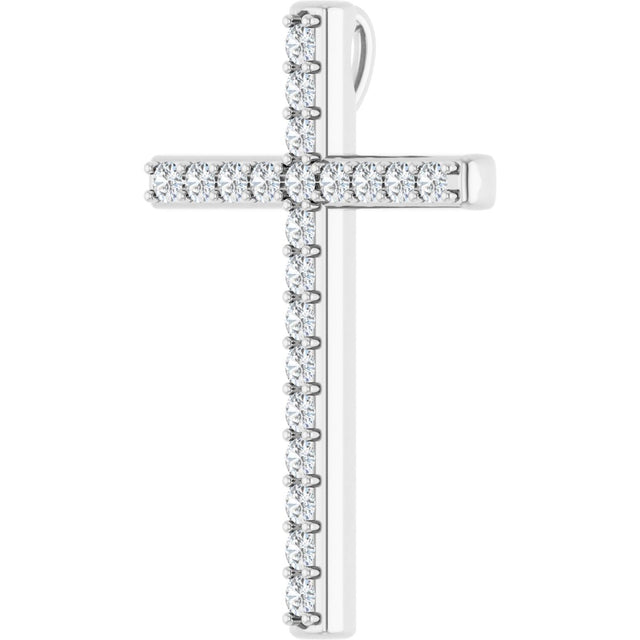 14K Gold Round Natural Diamond Cross Pendant – 31.1x21.6mm - White Gold - view 5