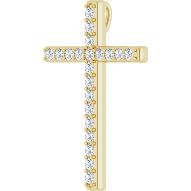 14K Gold Round Natural Diamond Cross Pendant – 31.1x21.6mm - Yellow Gold - view 5