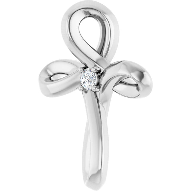 Platinum Round Natural Diamond Solitaire Cross Necklace or Pendant - view 5