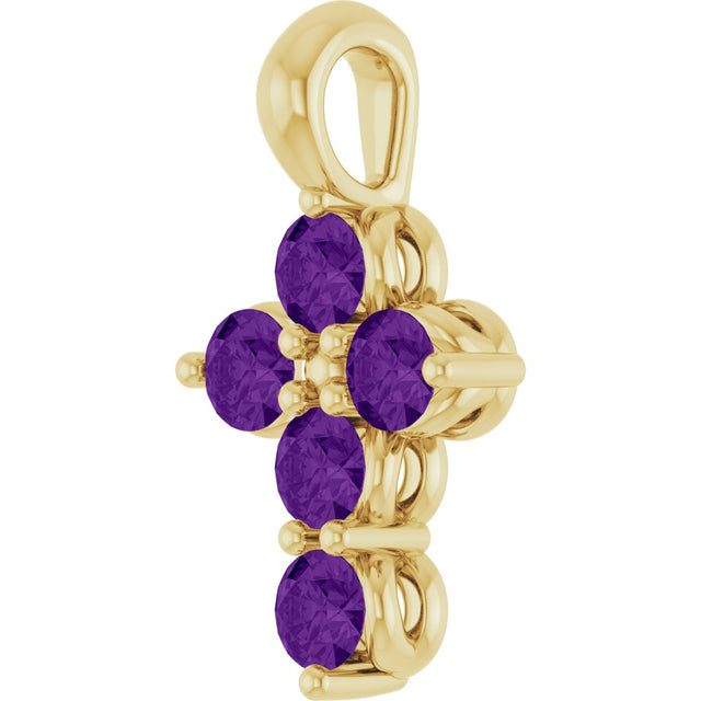 14K Gold Round Natural Amethyst Accented Cross Necklace or Pendant - Yellow Gold - view 8