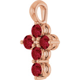 14K Gold Round Natural Ruby Accented Cross Necklace or Pendant - Rose Gold - view 9