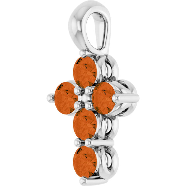 Platinum Round Natural Citrine Accented Cross Necklace or Pendant - view 8