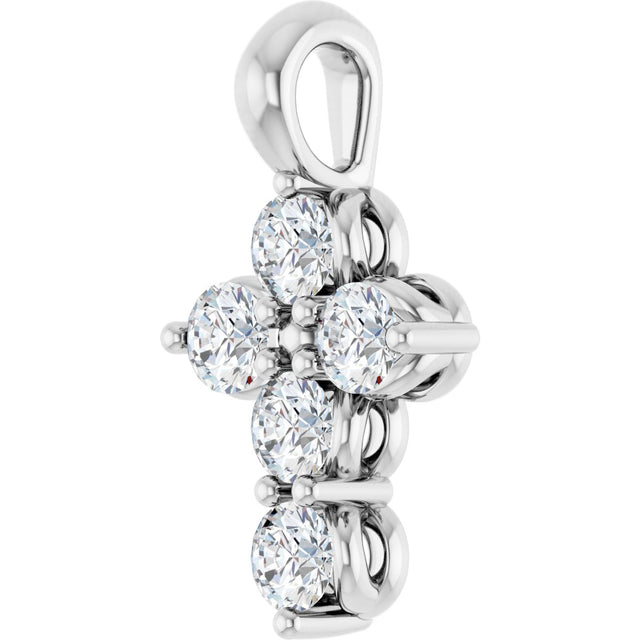 Platinum Round Natural Diamond Accented Cross Necklace or Pendant – 11.5x6.1mm - view 8