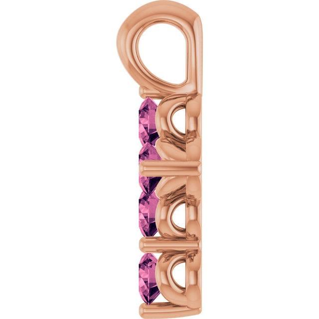 14K Gold Round Natural Pink Tourmaline Accented Cross Necklace or Pendant - Rose Gold - view 9