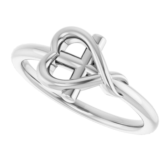 14K Gold Youth Cross & Heart Ring - White Gold - view 5