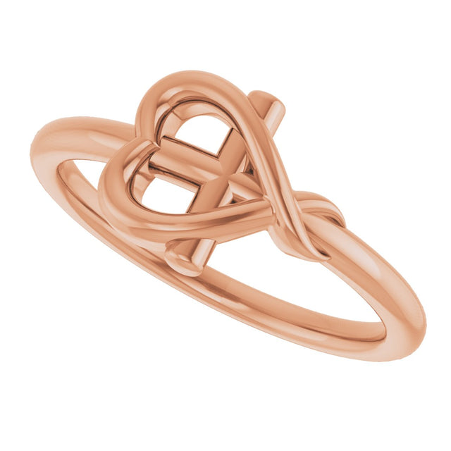 14K Gold Youth Cross & Heart Ring - Rose Gold - view 5