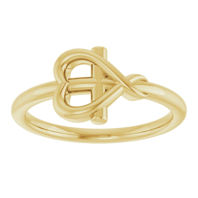 14K Gold Youth Cross & Heart Ring - Yellow Gold - view 3