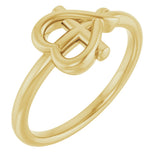 14K Gold Youth Cross & Heart Ring - Yellow Gold