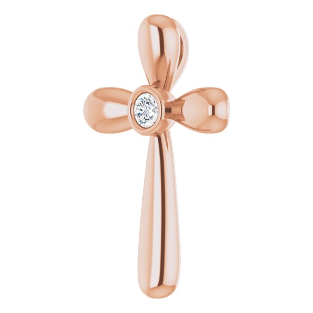 14K Gold Round Natural Diamond Solitaire Bezel-Set Cross Pendant - Rose Gold - view 5