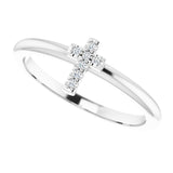 14K Gold Round Natural Diamond Accented Stackable Cross Ring - White Gold - view 10
