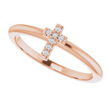 14K Gold Round Natural Diamond Accented Stackable Cross Ring - Rose Gold - view 10