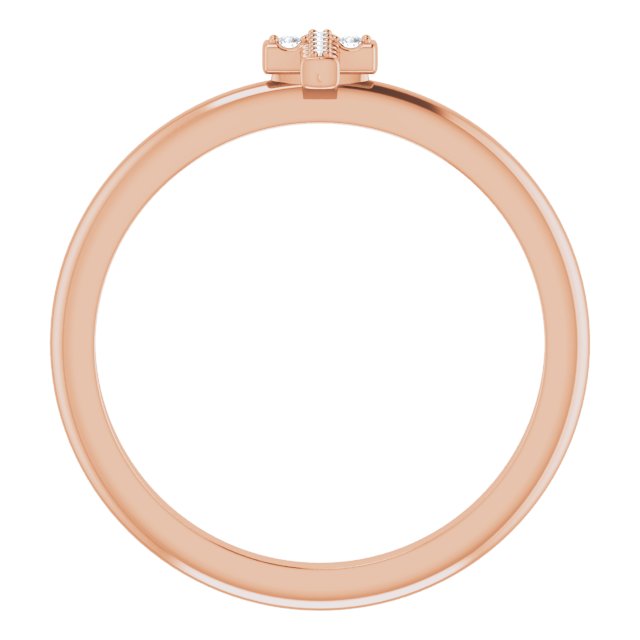 14K Gold Round Natural Diamond Accented Stackable Cross Ring - Rose Gold - view 7