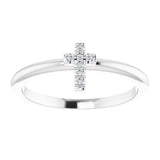 14K Gold Round Natural Diamond Accented Stackable Cross Ring - White Gold - view 8