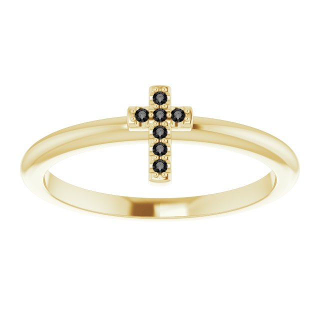 14K Gold Round Natural Black Diamond Accented Stackable Cross Ring - Yellow Gold - view 8