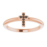 14K Gold Round Natural Black Diamond Accented Stackable Cross Ring - Rose Gold - view 8