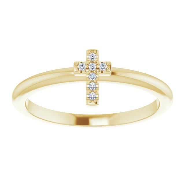 14K Gold Round Natural Diamond Accented Stackable Cross Ring - Yellow Gold - view 8